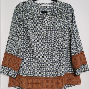 Fun2Fun Women's  Boho  Mixed Print Peasant Long Sleeve Top/Blouse Size M